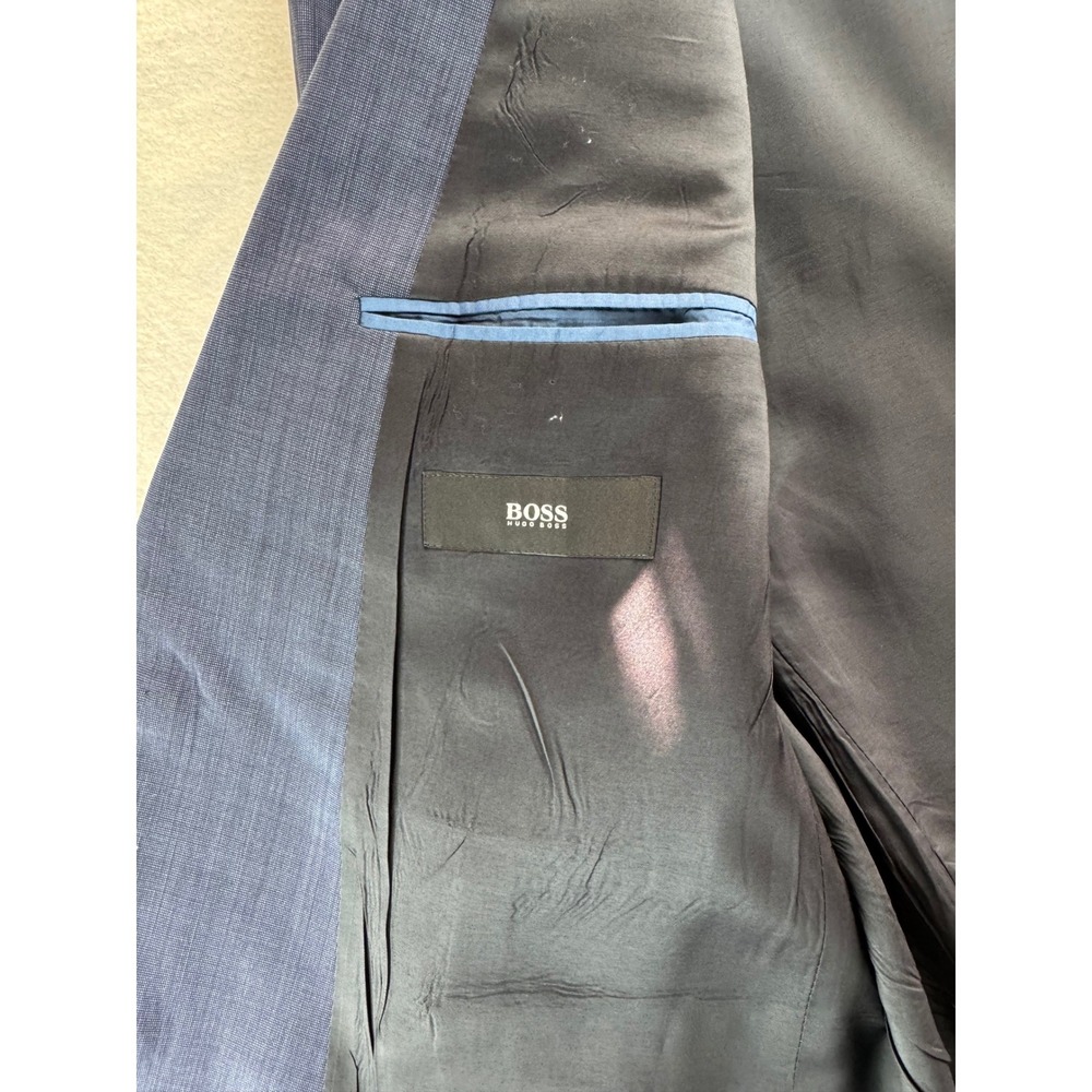 HUGO BOSS Mens Blue Wool Blend Sport Coat Blazer Jacket Size 44R Two Button - Picture 4 of 16